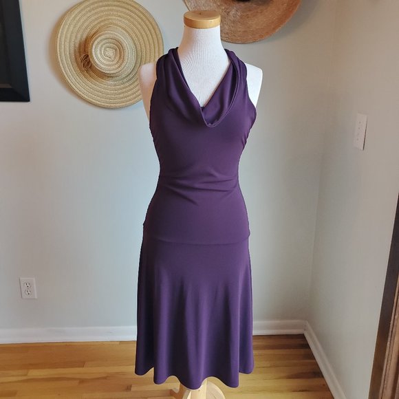 purple halter neck dress